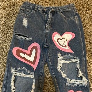 Heart-Embellished Blue Jeans